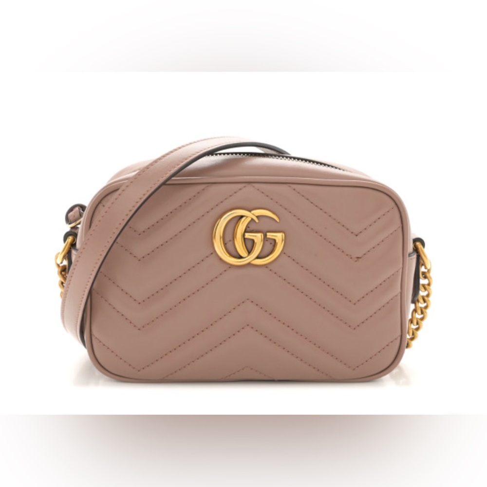 GUCCI Calfskin Matelasse Mini GG Marmont Chain Shoulder Bag